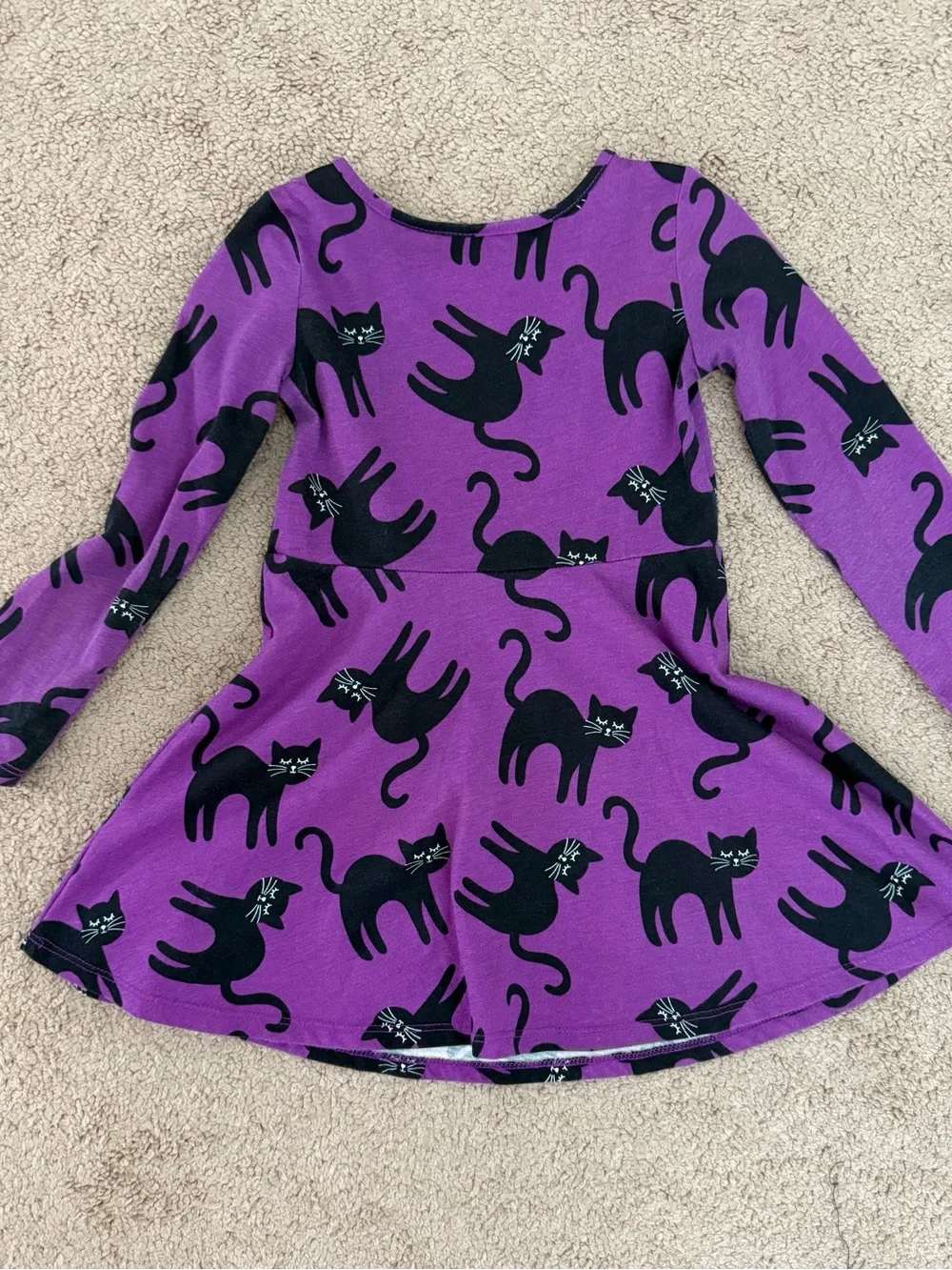 The Children's Place Purple Dress with Black Cat Print Long Sleeve Halloween